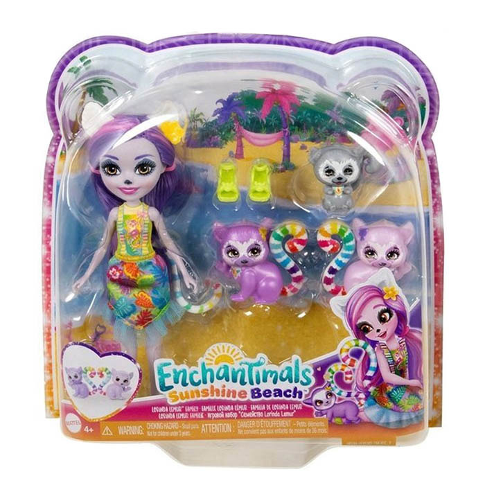Кукла Enchantimals Sunshine Beach Lorinda Lemur Family HRX86
