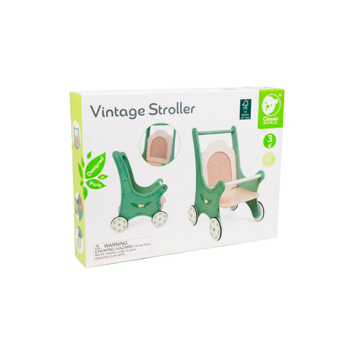 Carucior pentru papusi din lemn Classic world Vintage 50632